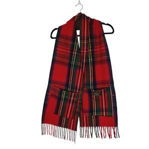 Patrick King Woollen Company Scottish Merino Wool Red Tartan Plaid Pocket Scarf